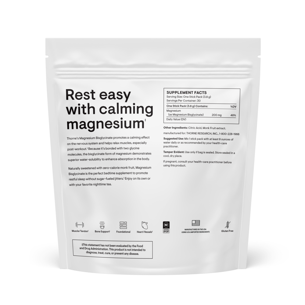 Thorne Magnesium Bisglycinate Travel Packs NSF Certified For Sport
